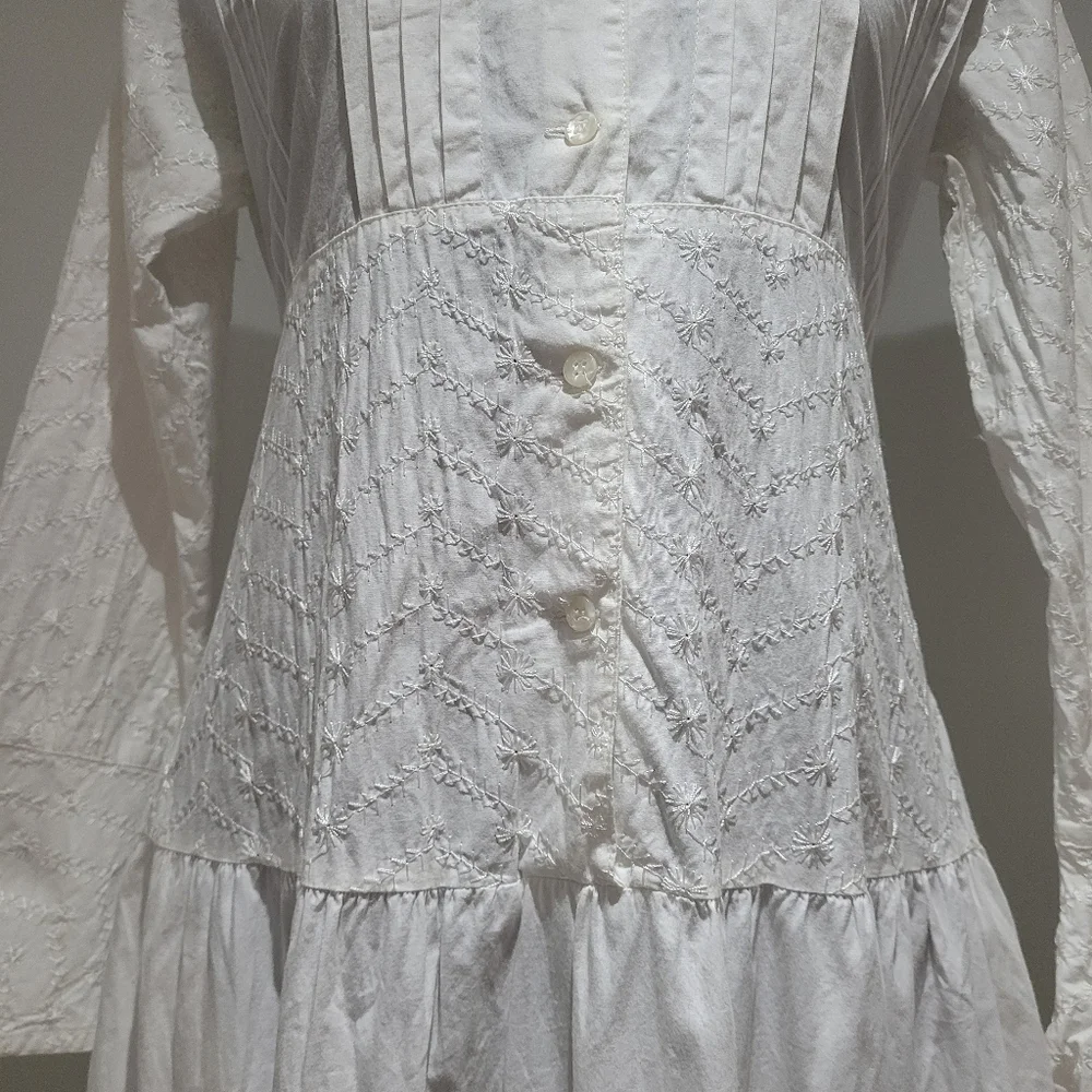 Dressed in White Women's Embroidered Boho Cotton Maxi Dress XS Fairycore Peasant - Picture 5 of 13